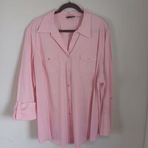 Avenue Women's Button-Down Blouse Long Sleeves Pink Size 18/20W